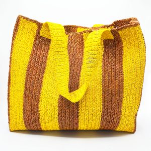 BORSA MARE RIGHE COGNAC IN RAFFIA