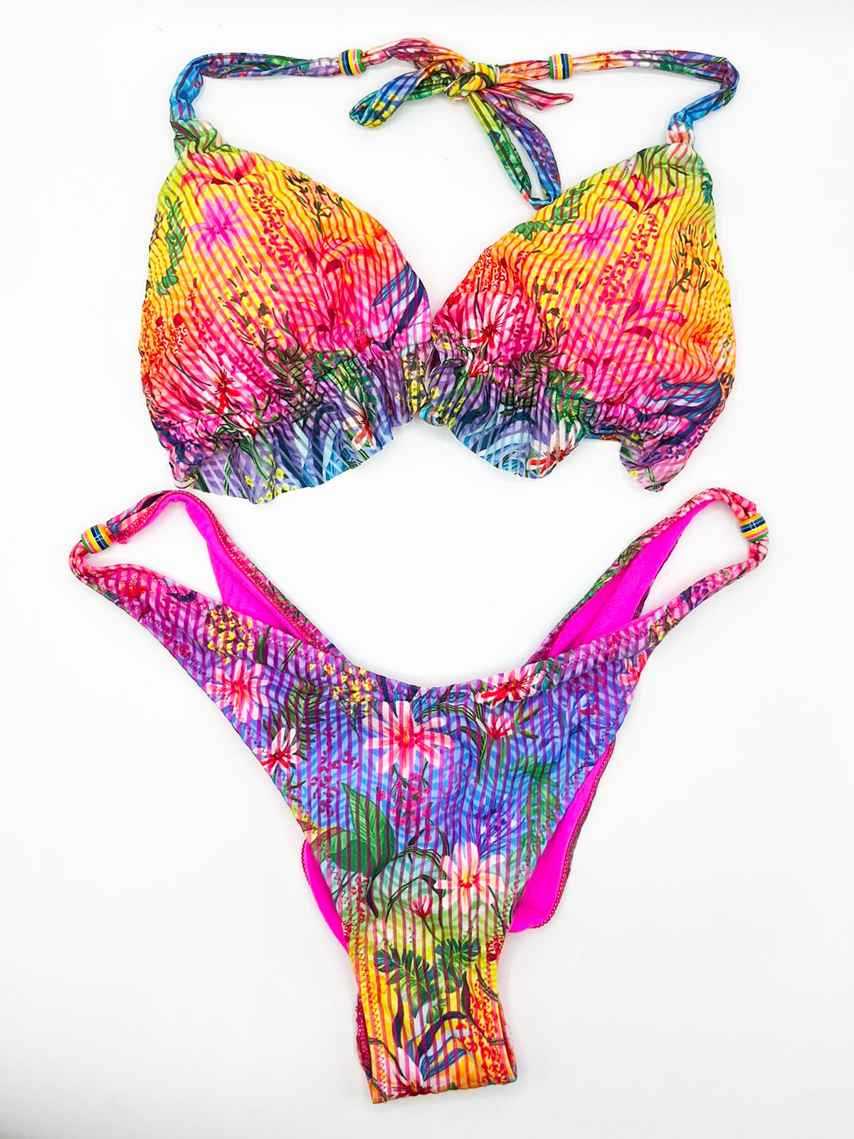 BIKINI TRIANGLE PADDED BRIEFS FLOWER BRASILIANA RAINBOW CALDO