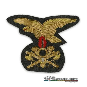 Fregio Guastatori Alpini Oro fondo Grigio Verde, ricamato a mano, grande per cappello alpino