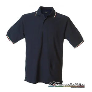 Polo JRC Aosta Navy Blue 200 gr 100% cotone piquet, manica corta e colletto con tricolore