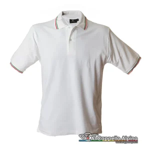 Polo JRC Aosta White 200 gr 100% cotone piquet, manica corta e colletto con tricolore