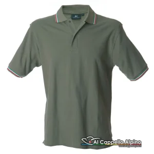 Polo JRC Aosta Army Green 200 gr 100% cotone piquet, manica corta e colletto con tricolore