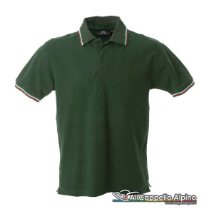 Polo JRC Aosta Green 200 gr 100% cotone piquet, manica corta e colletto con tricolore