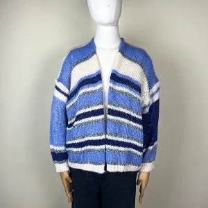 COLOUR MARKET CARDIGAN RIGHE BIANCO/AZZURRO