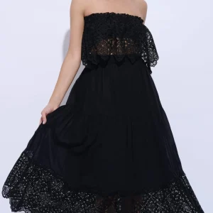 Completo Top e Gonna lunga in pizzo sangallo Nero  Boho-Chic