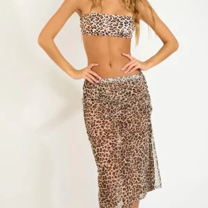 Gonna midi leopardata in voile con coulisse laterale  Banana Moon