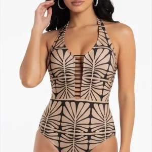 Costume Intero stampa geometrica e scollo profondo Watercult