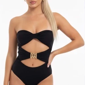 Costume intero nero TRIKINI con accessorio gioiello centrale