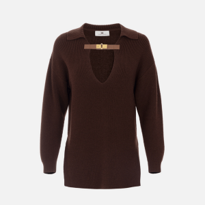 <b>ELISABETTA FRANCHI</b> Maglia in misto lana con cinturino gioiello colore COFFEE