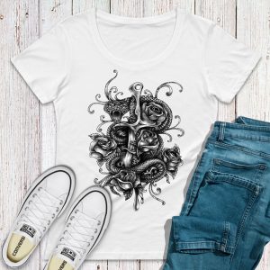 T-shirt stampata Dagger e Snake