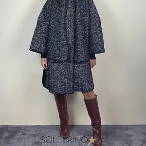SINCE’RE CAPPOTTO RICAMO SCIARPA SPINATO BIANCO/NERO