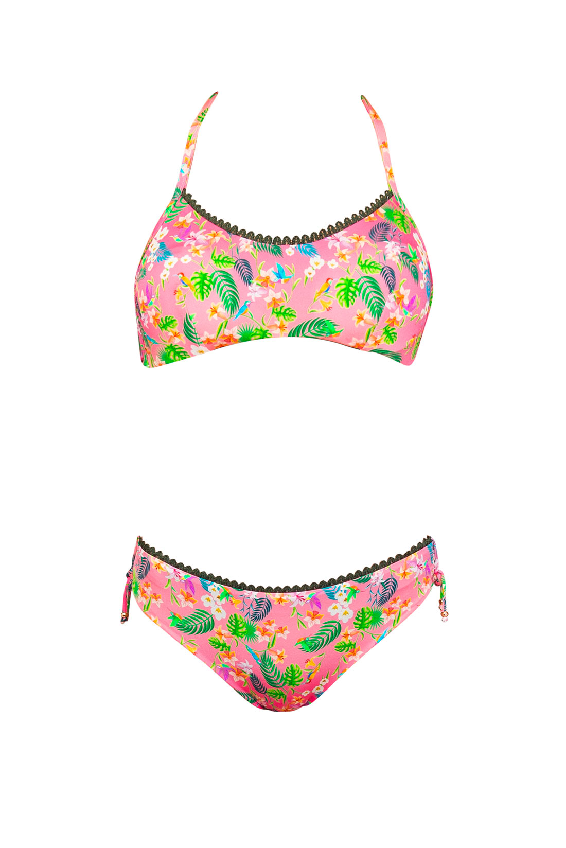 Bikini bralette tropicale con slip coulisse Verdissima