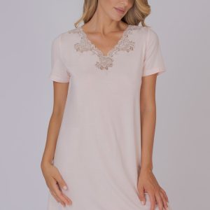 Camicia da notte corallo con pizzo Abbiati Private Label