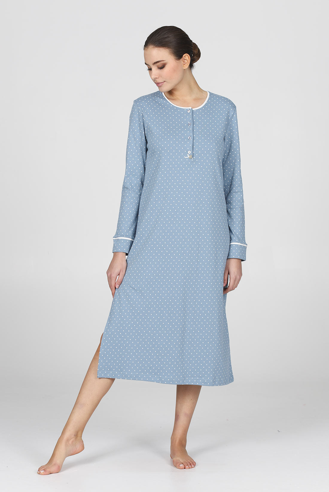 Camicia da notte in cotone a pois Boglietti - immagine 2