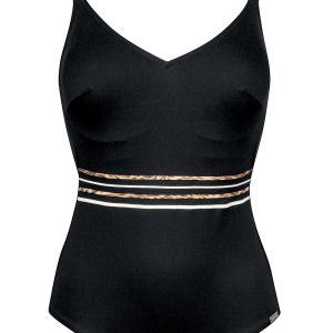 Costume intero nero con righe Charmline