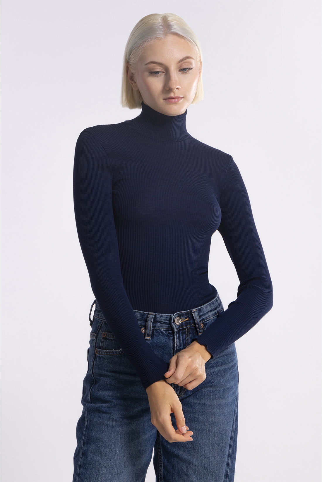 Dolcevita in lana e seta blue Oscalito - immagine 2