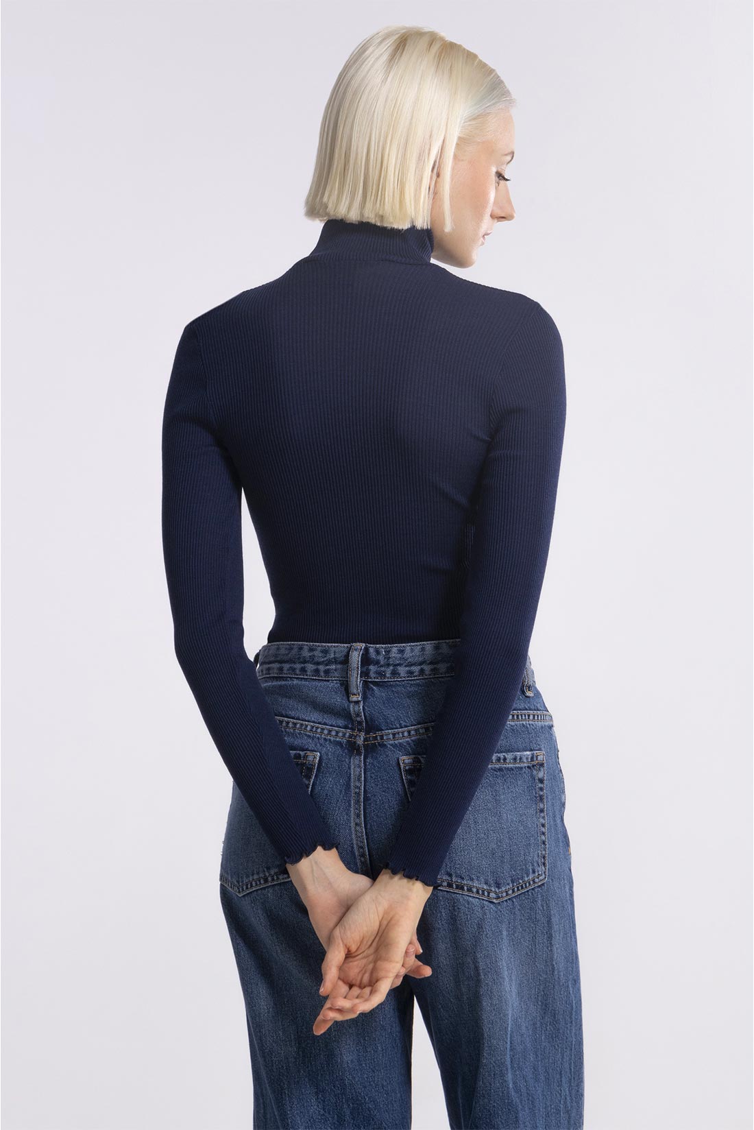 Dolcevita in lana e seta blue Oscalito - immagine 3