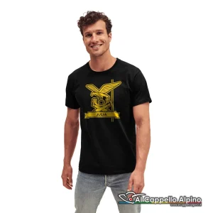 T-shirt Brigata Alpini Julia con Fregio Artiglieri da Montagna, Nero, 100% Cotone