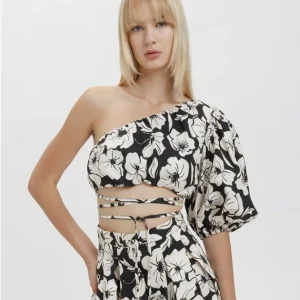 WEILI ZHENG CROP TOP BLACK FLOWER